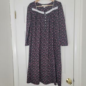 Eileen West NWOT Waltz Nightgown Dark Floral 100% Cotton Prairie‎ Cottagecore XS